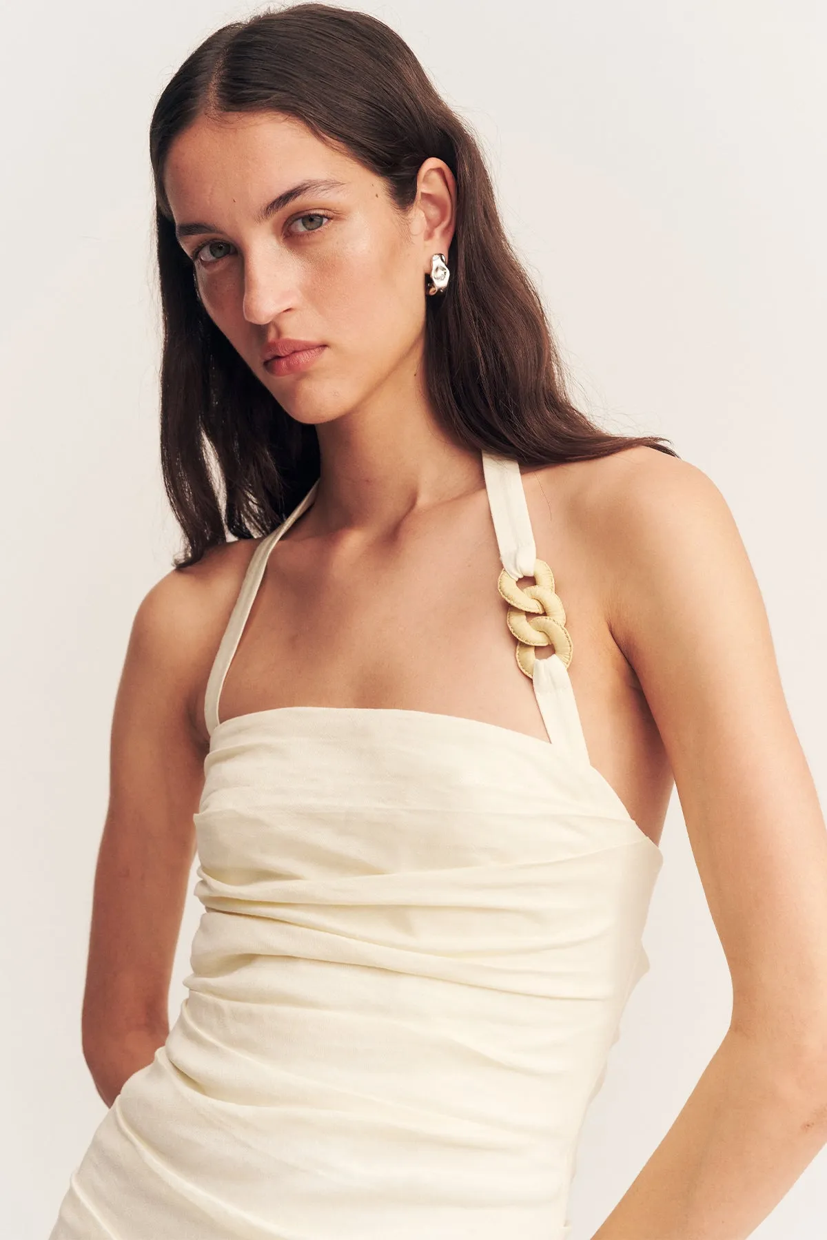HADLEY DRAPED HALTER NECK MAXI DRESS - CHALK