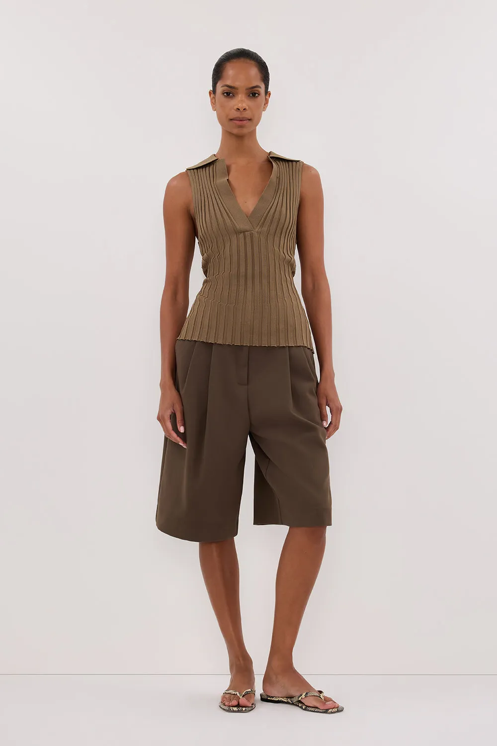 HAL OLIVE SLEEVELESS KNIT TOP