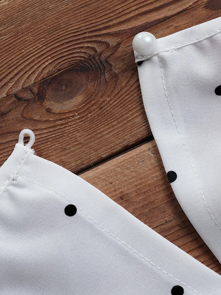 Half Sleeve Polka Dot Print Drawstring Waist Vintage Dress