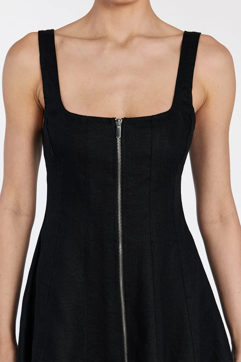HARRIET BLACK LINEN MINI DRESS