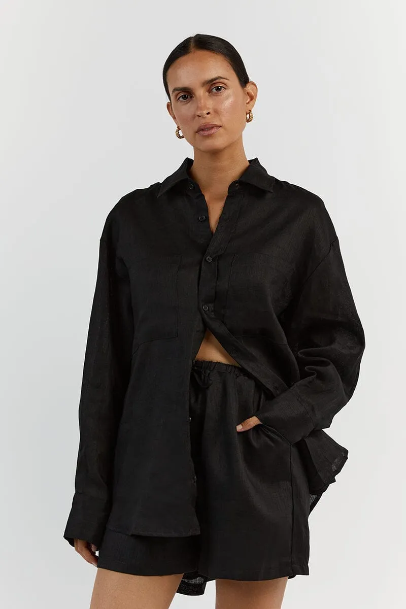 HAZEL BLACK LINEN SHIRT