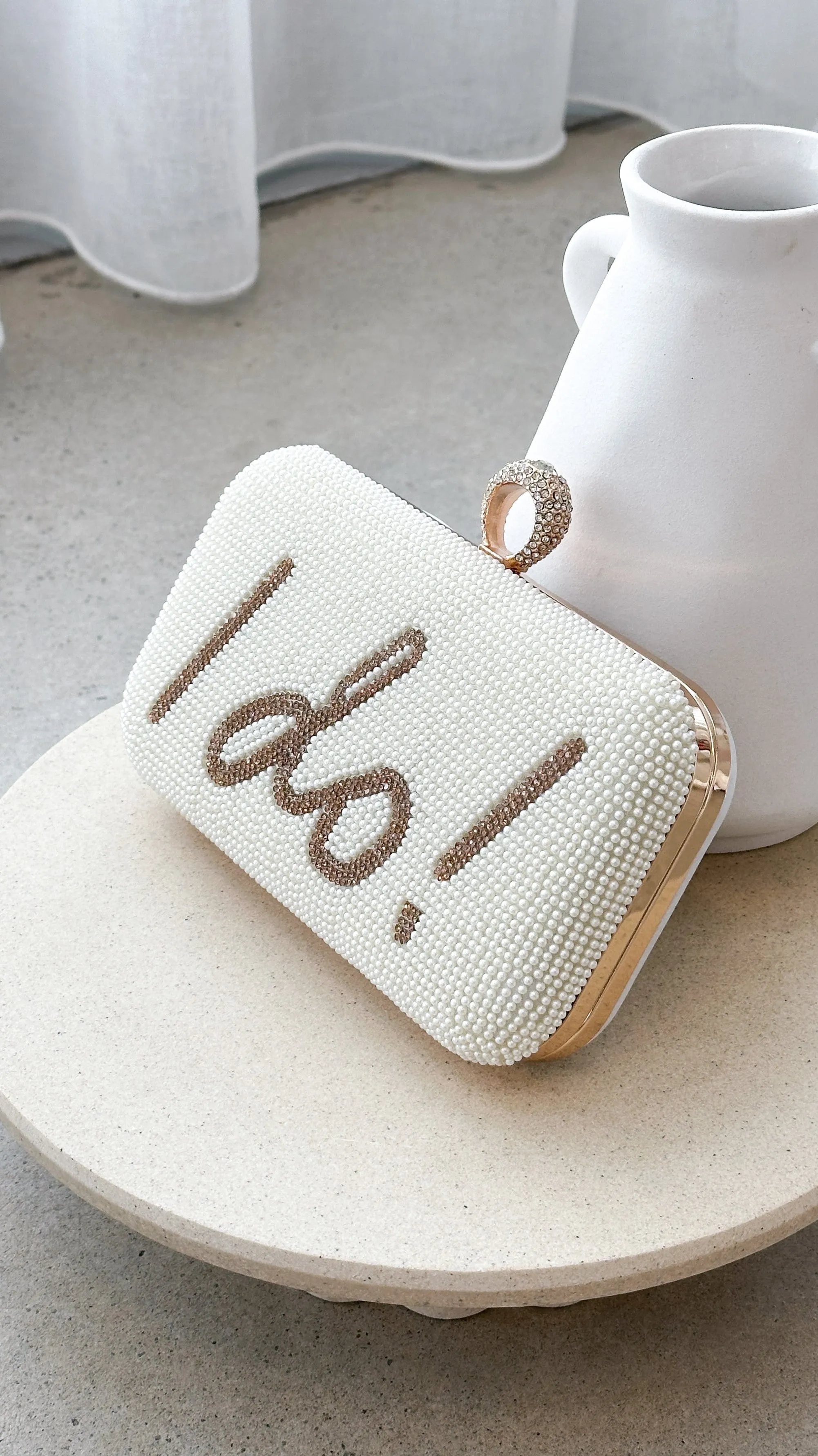 I DO Sequin Clutch - Gold/White