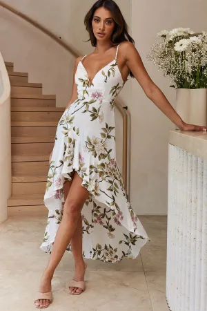 Imelda V-Neckline High-Low Hem Dress White