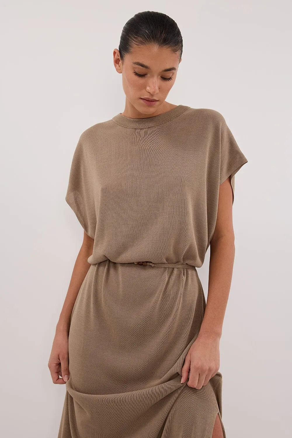 JACKI SAGE SLEEVELESS KNIT MAXI DRESS