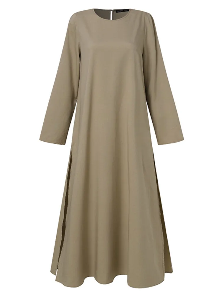 Kaftan Tunic Solid Leisure Split Skirt Women Maxi Dress