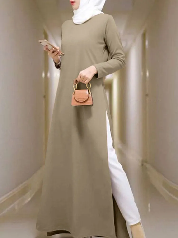 Kaftan Tunic Solid Leisure Split Skirt Women Maxi Dress
