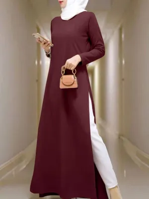 Kaftan Tunic Solid Leisure Split Skirt Women Maxi Dress