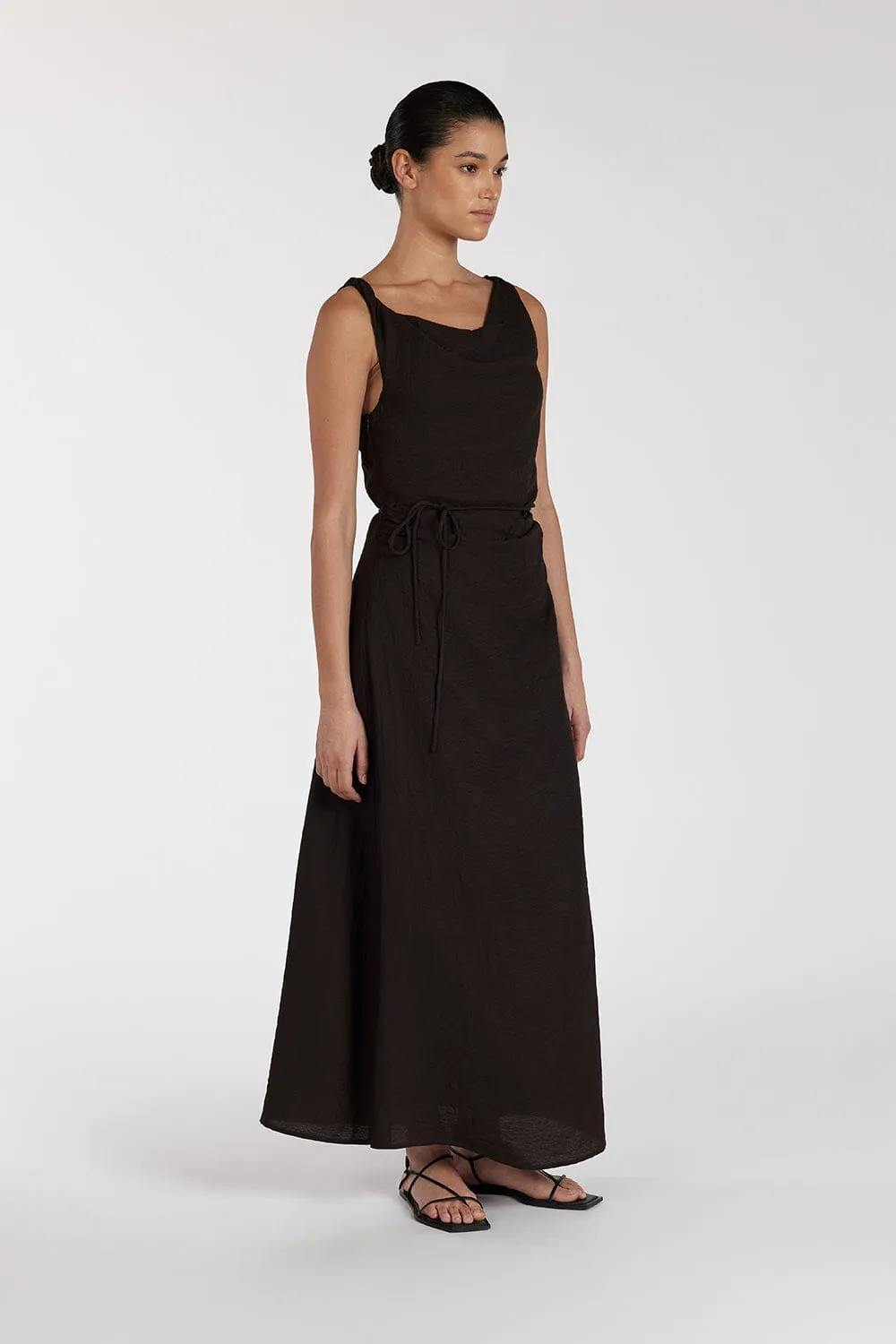 KASEN BITTER CHOC MIDI  DRESS