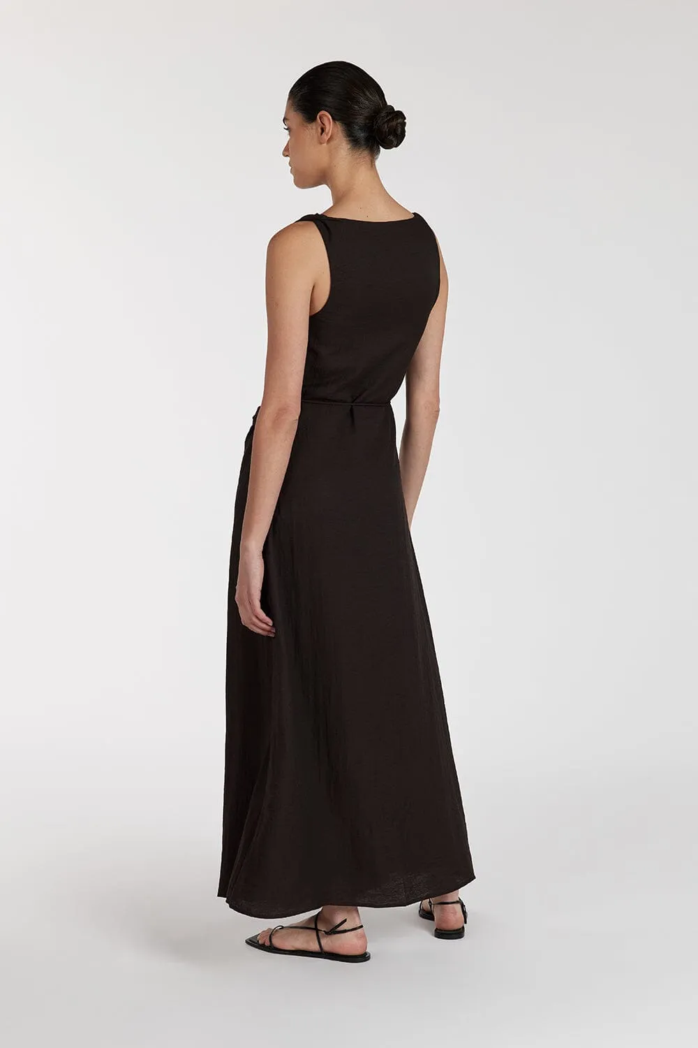 KASEN BITTER CHOC MIDI  DRESS