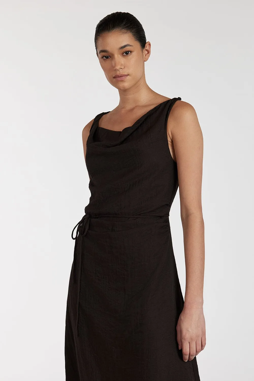 KASEN BITTER CHOC MIDI  DRESS