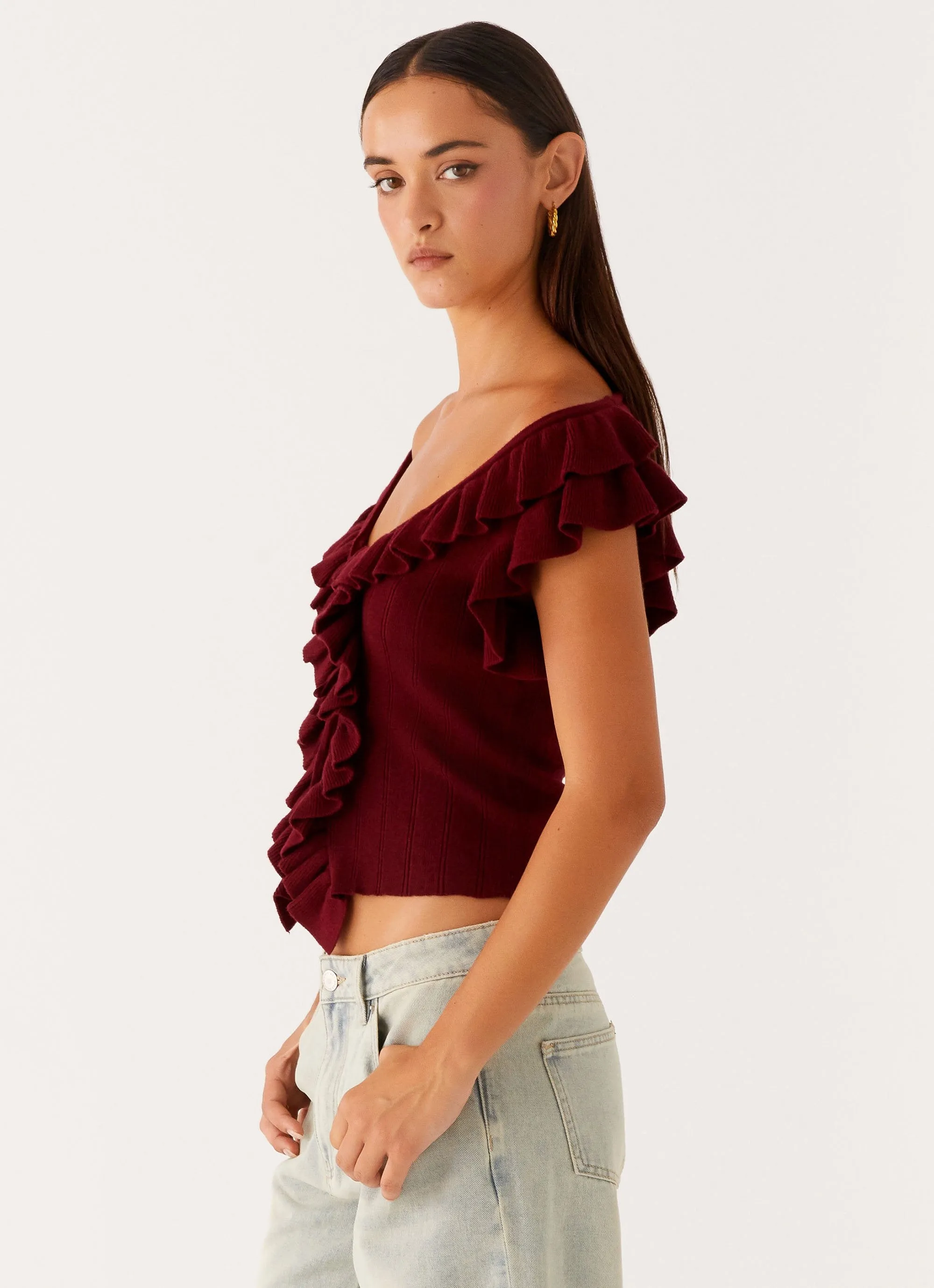 Keeta Frill Top - Burgundy