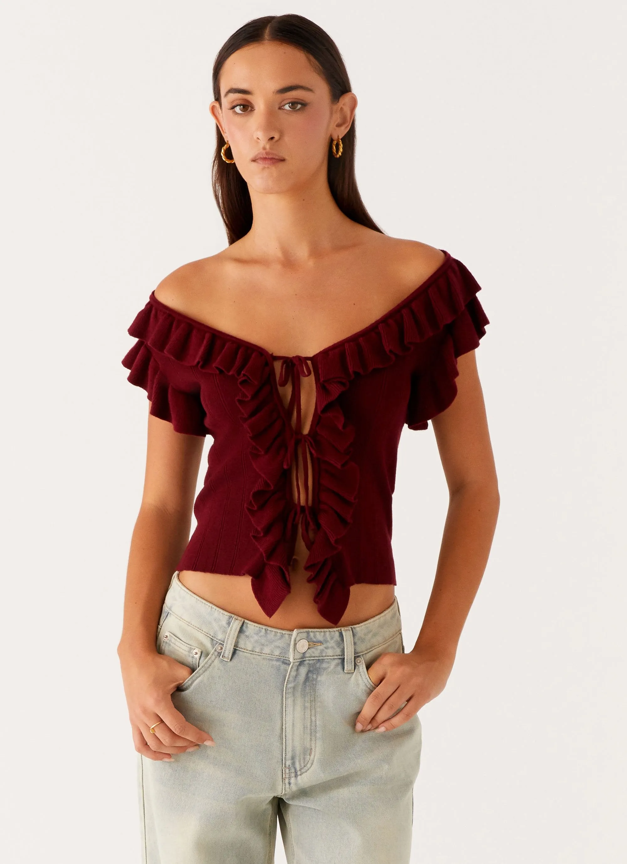 Keeta Frill Top - Burgundy