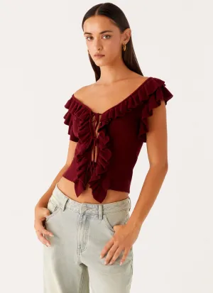 Keeta Frill Top - Burgundy