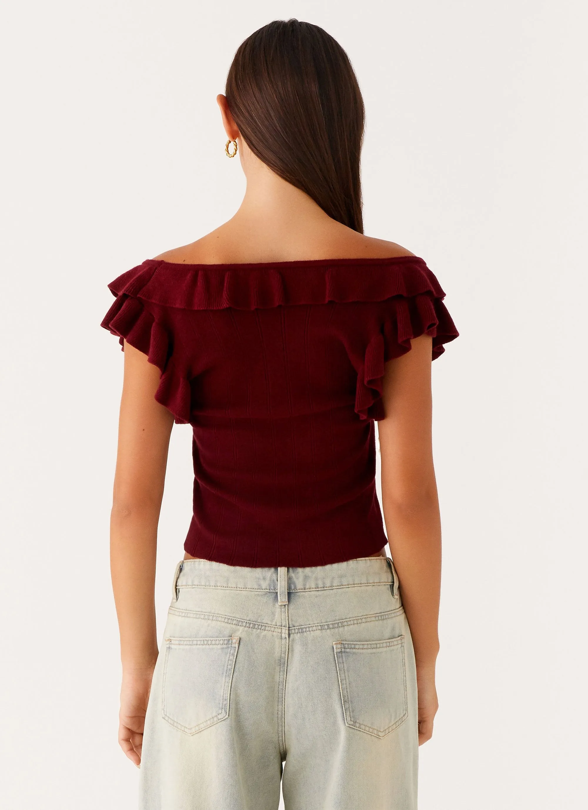 Keeta Frill Top - Burgundy