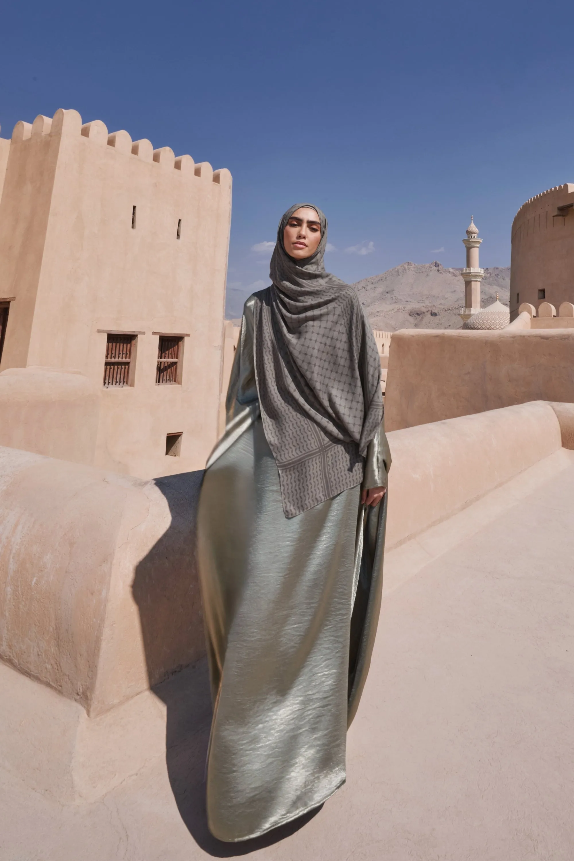 Keffiyeh Modal Hijab - Olive Night