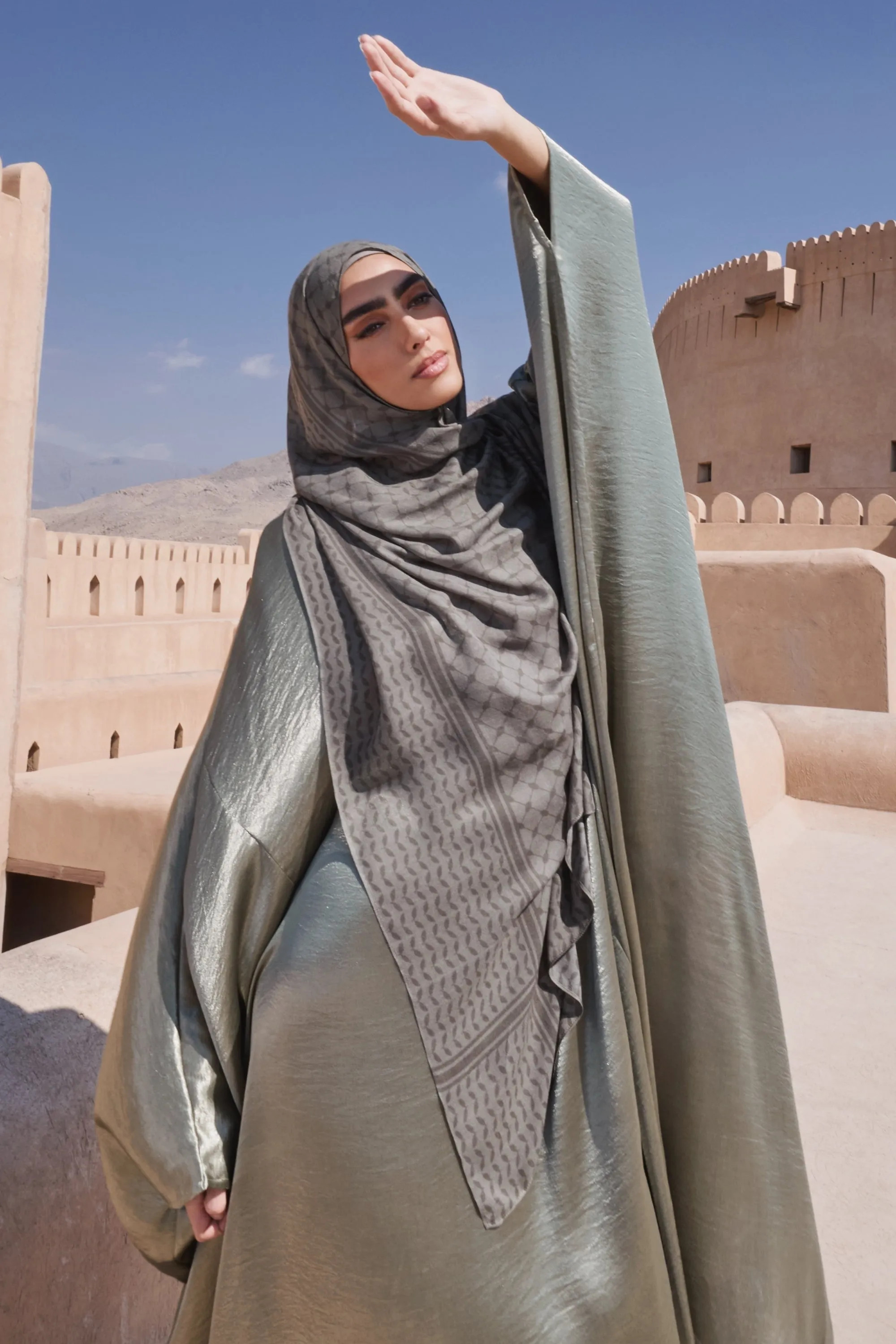 Keffiyeh Modal Hijab - Olive Night