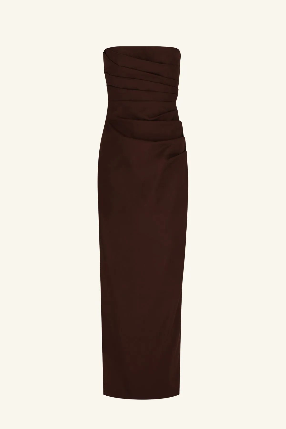 LANI STRAPLESS DRAPED MAXI DRESS - ESPRESSO