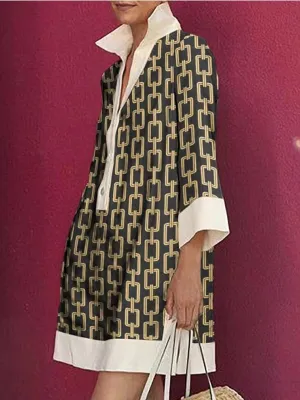 Lapel Collar Long Sleeves A-line Party Dresses