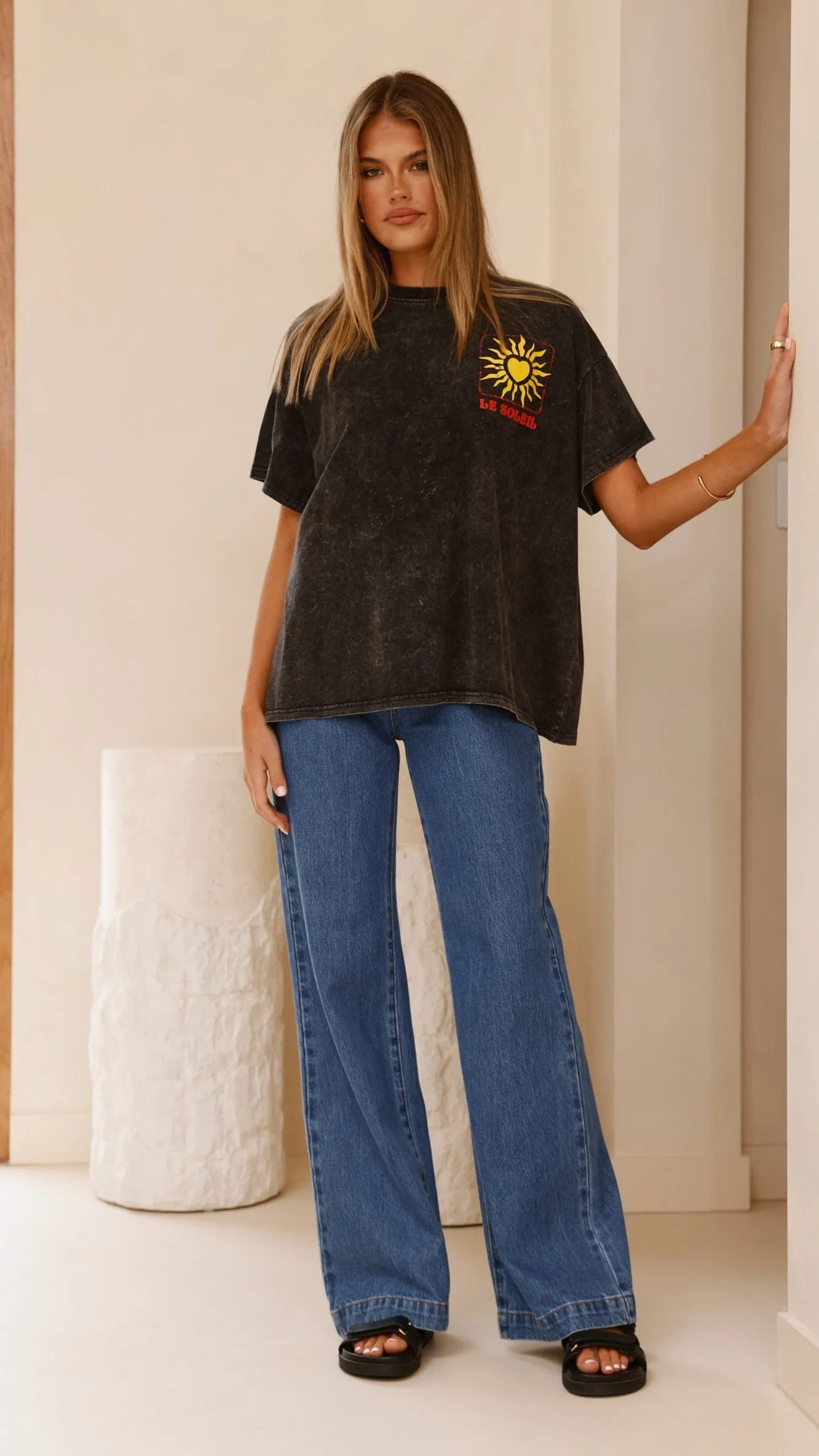 Le Soleil Acid Wash Tee - Black