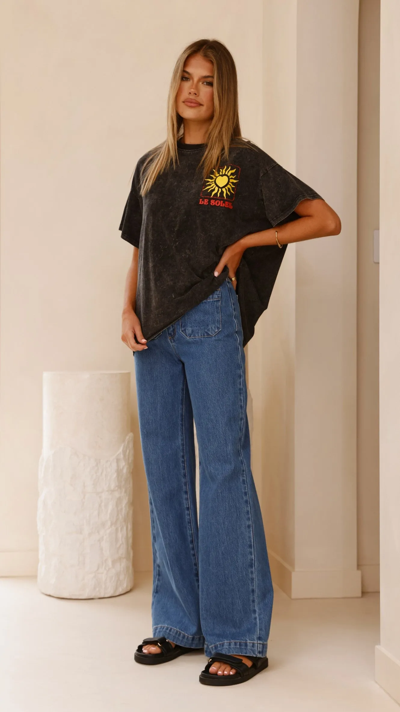 Le Soleil Acid Wash Tee - Black