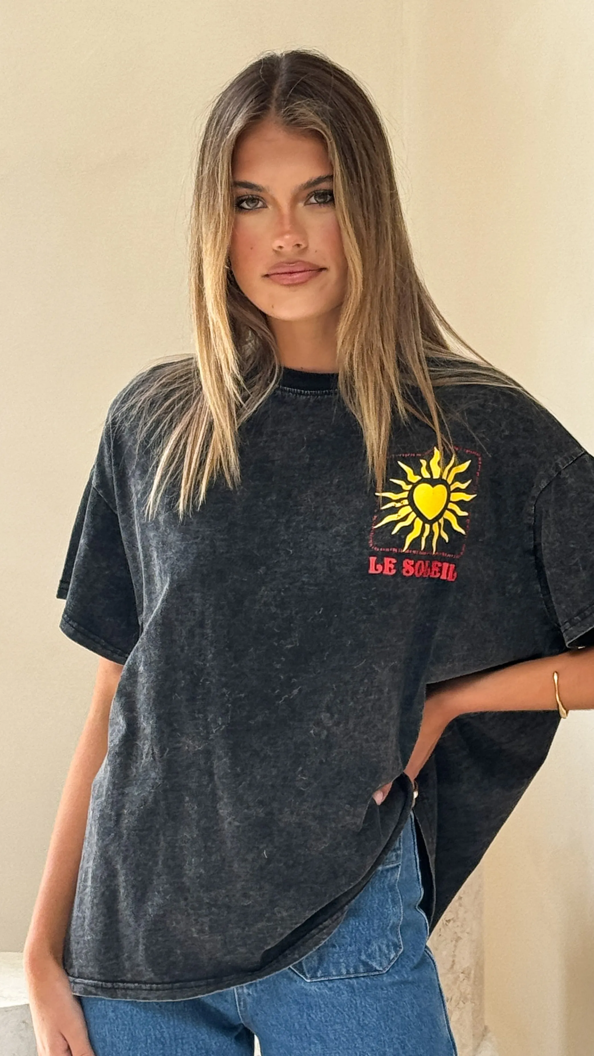 Le Soleil Acid Wash Tee - Black