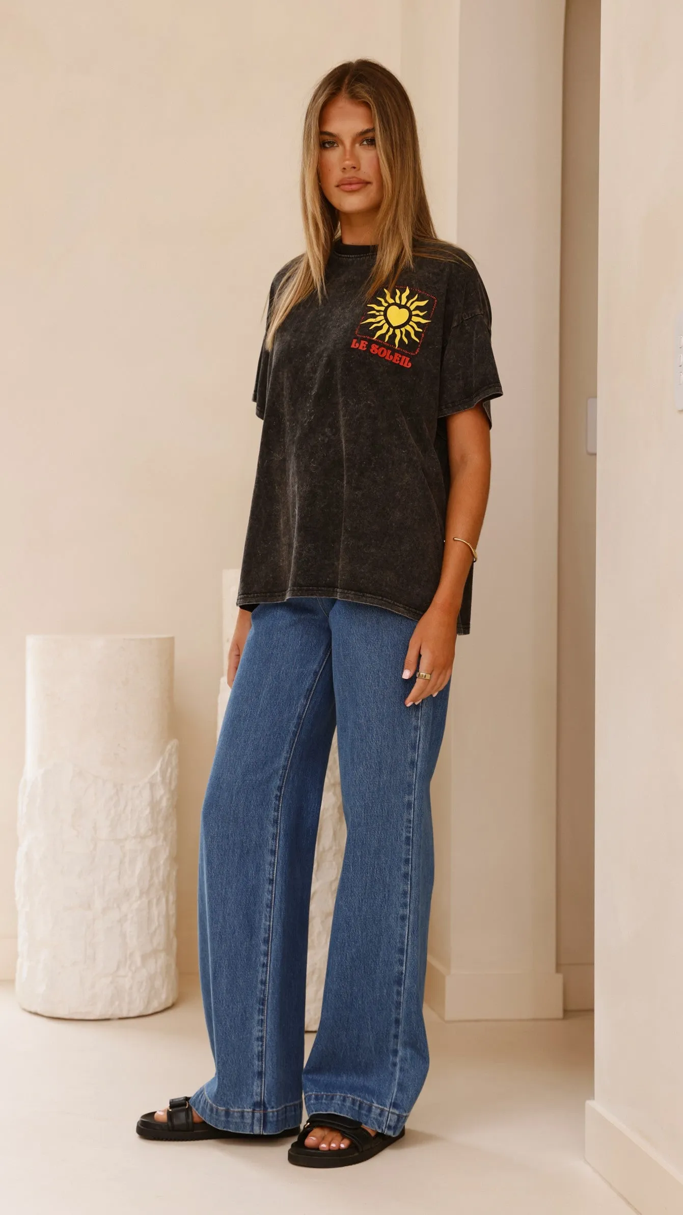 Le Soleil Acid Wash Tee - Black