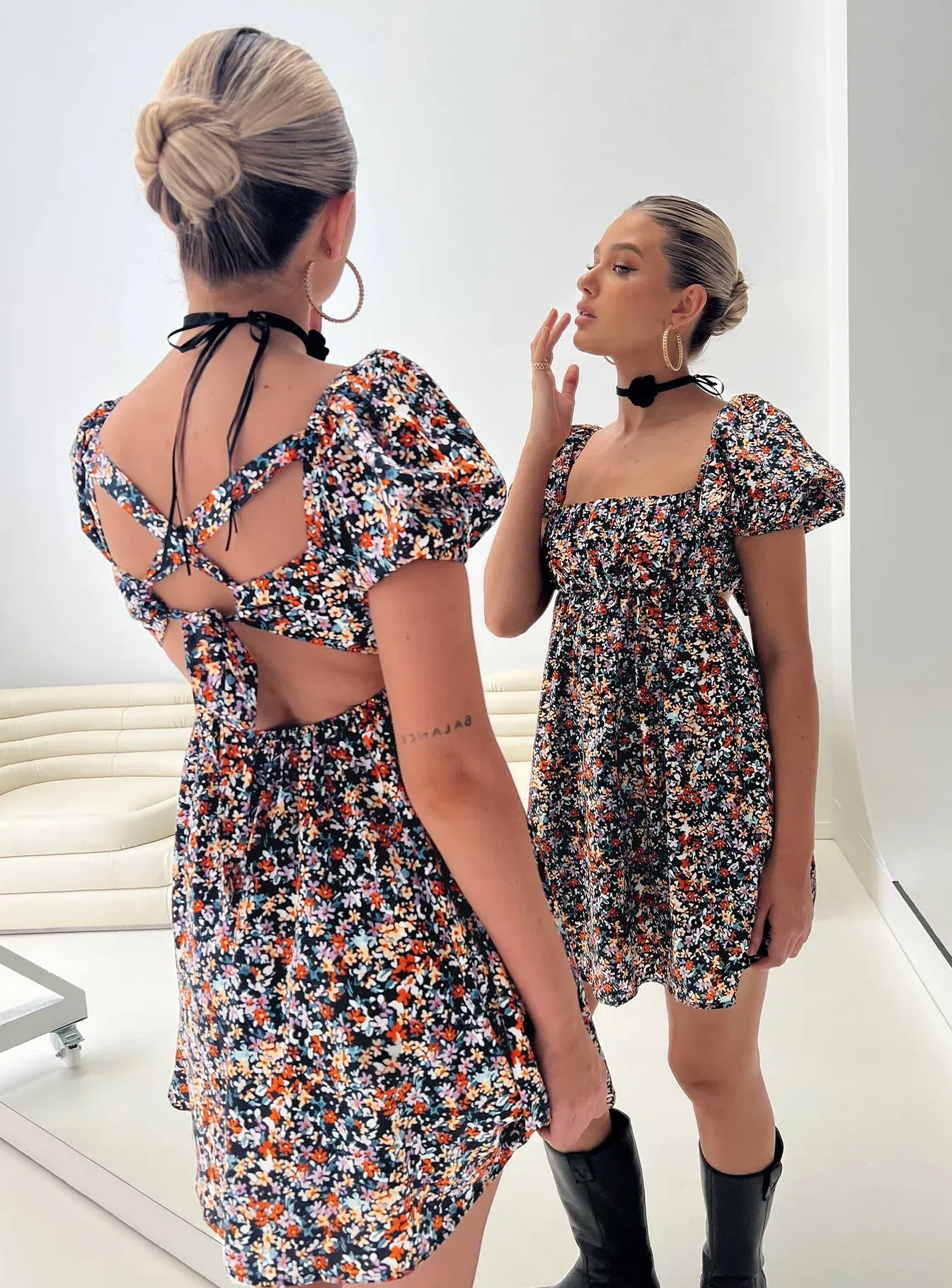 Let's Dance Mini Dress Black Floral