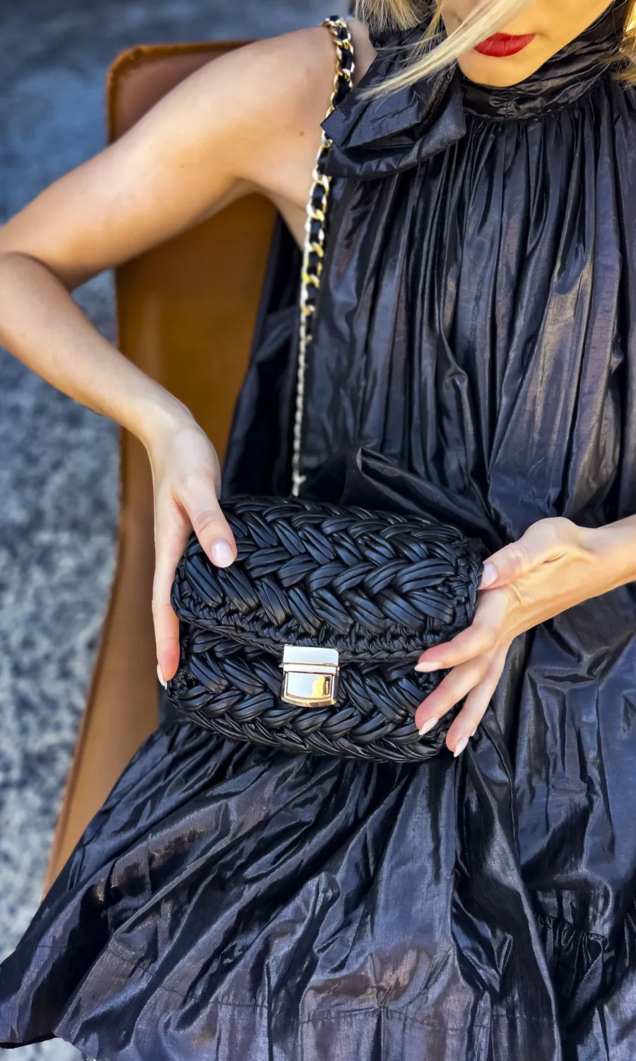Lexi Mini Black Lamé Handbag