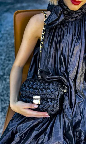 Lexi Mini Black Lamé Handbag