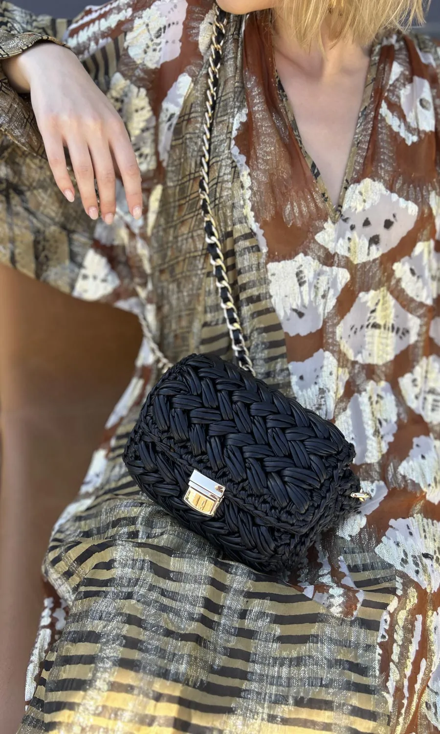 Lexi Mini Black Lamé Handbag