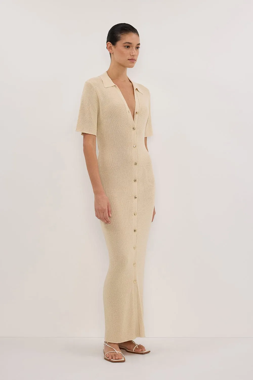LIAM NATURAL KNIT POLO MAXI DRESS