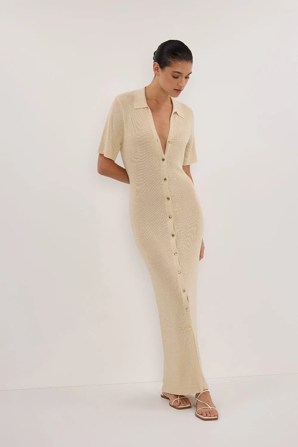 LIAM NATURAL KNIT POLO MAXI DRESS