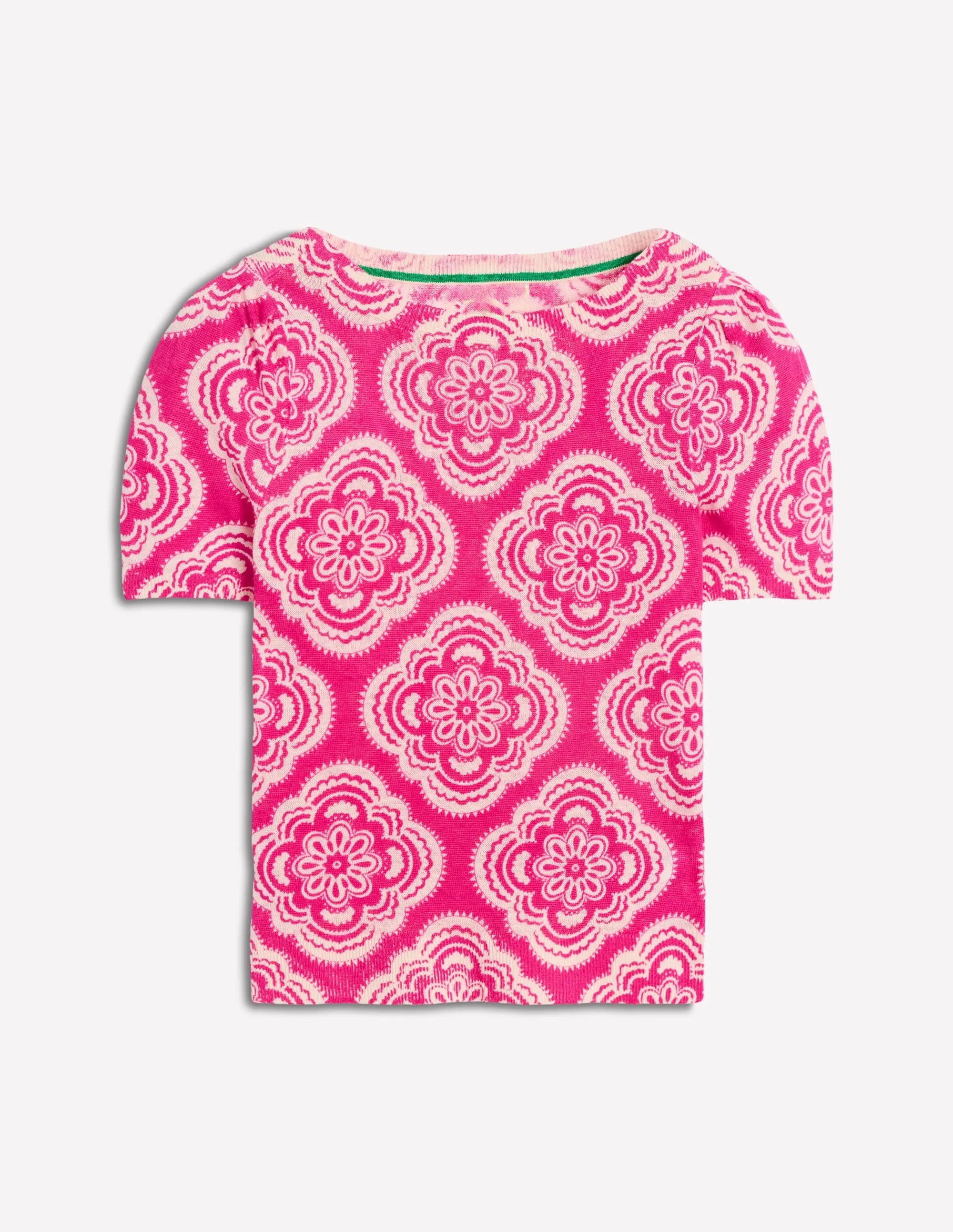 Liv Boat Neck Linen T-Shirt-Pink Peony. Botanic Blush