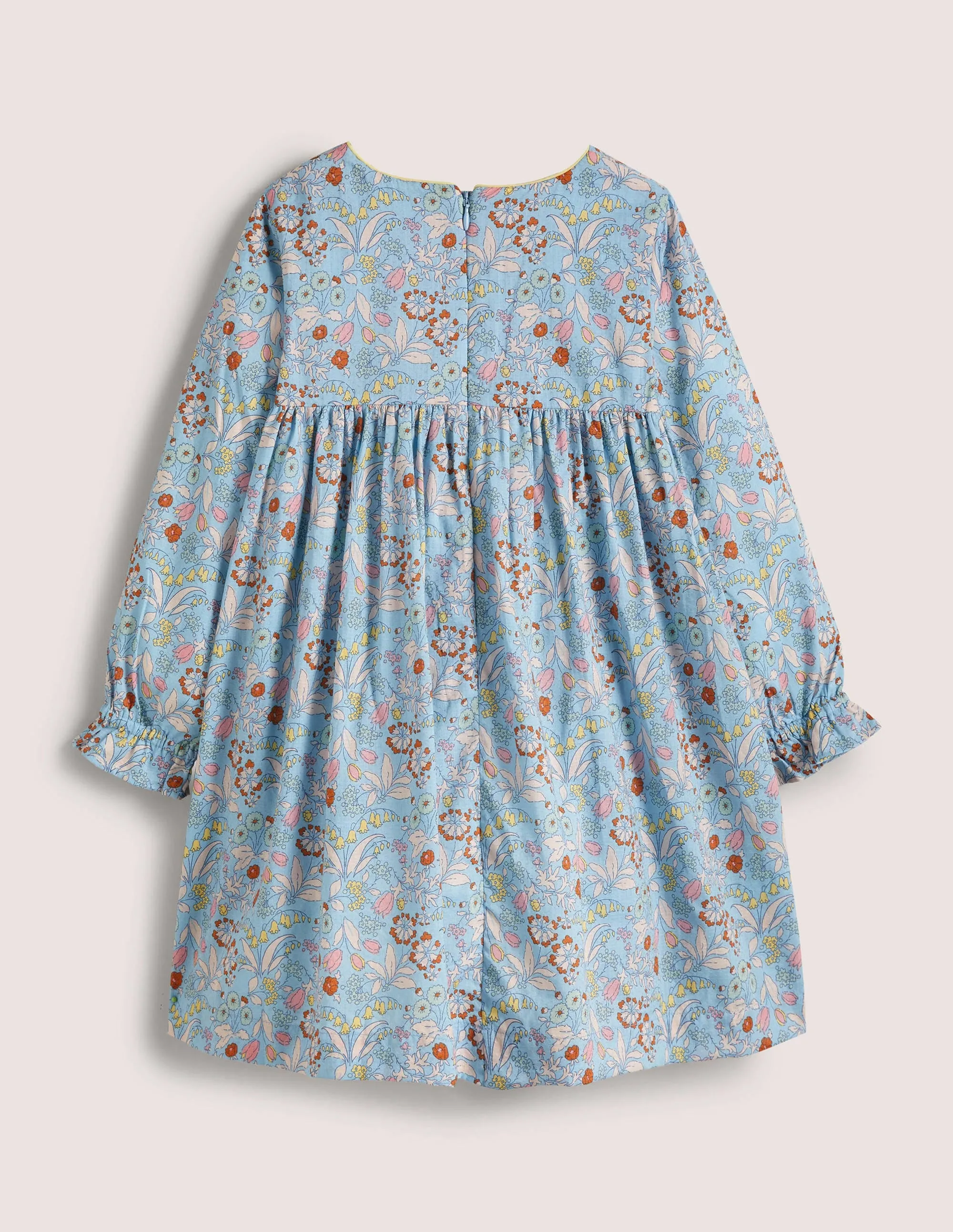 Long-sleeved Smock Dress-Dusty Blue