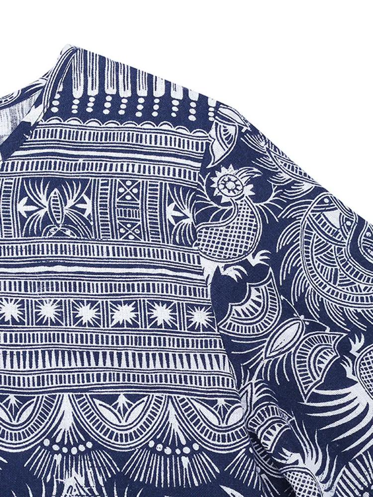 Loose Retro Printing 3/4 Sleeve Women Maxi Dress