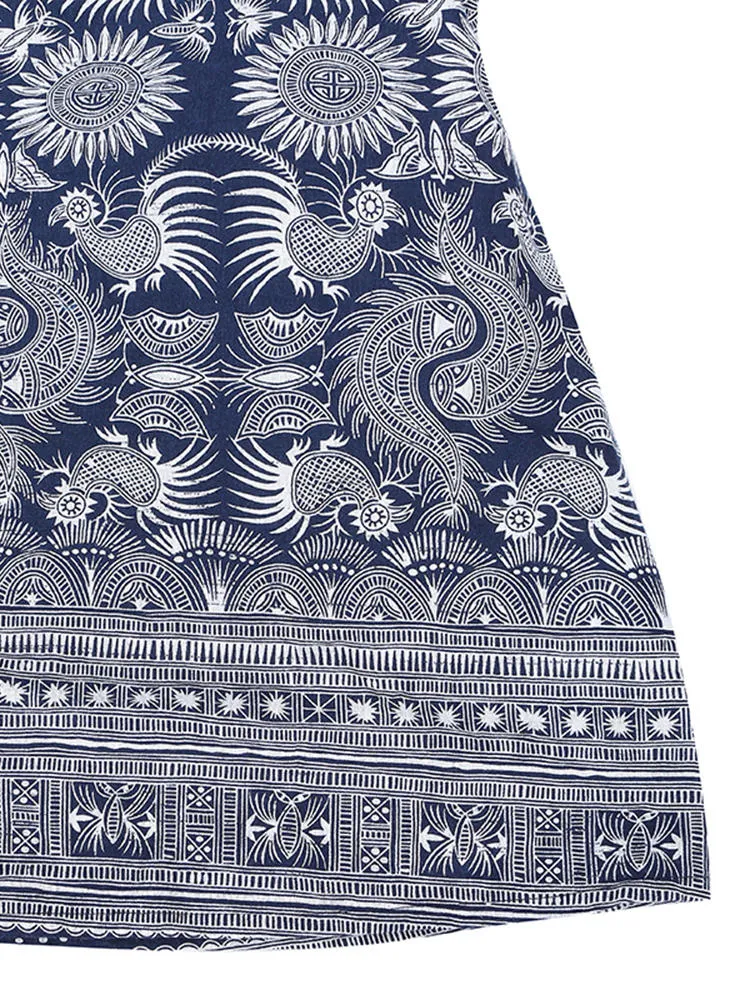 Loose Retro Printing 3/4 Sleeve Women Maxi Dress