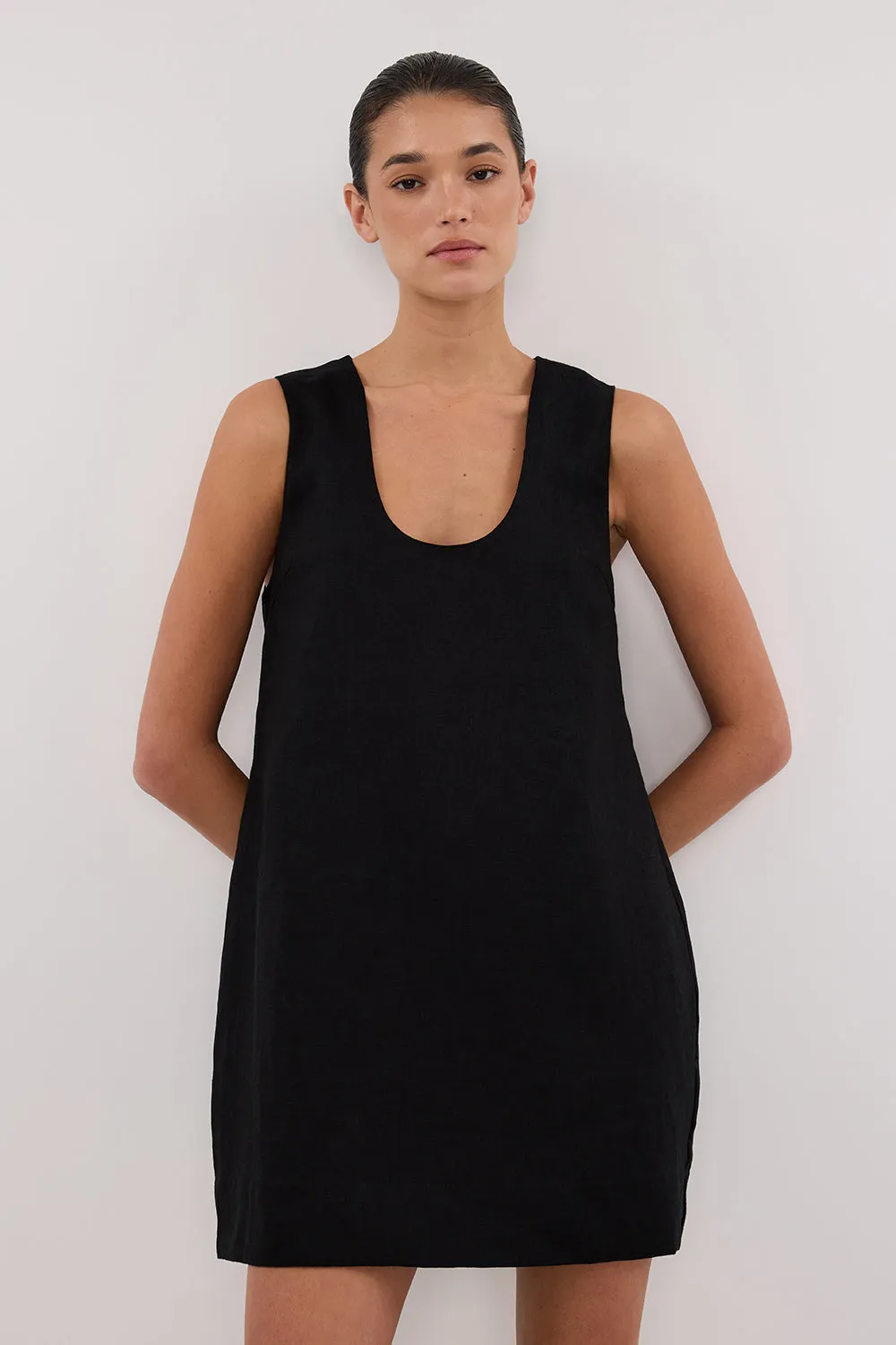LOTUS BLACK LINEN MINI DRESS