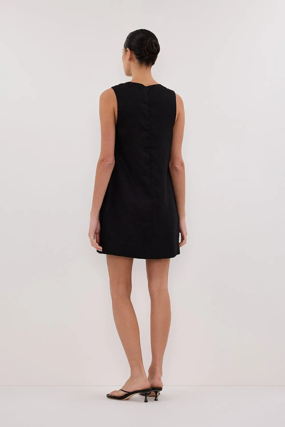 LOTUS BLACK LINEN MINI DRESS