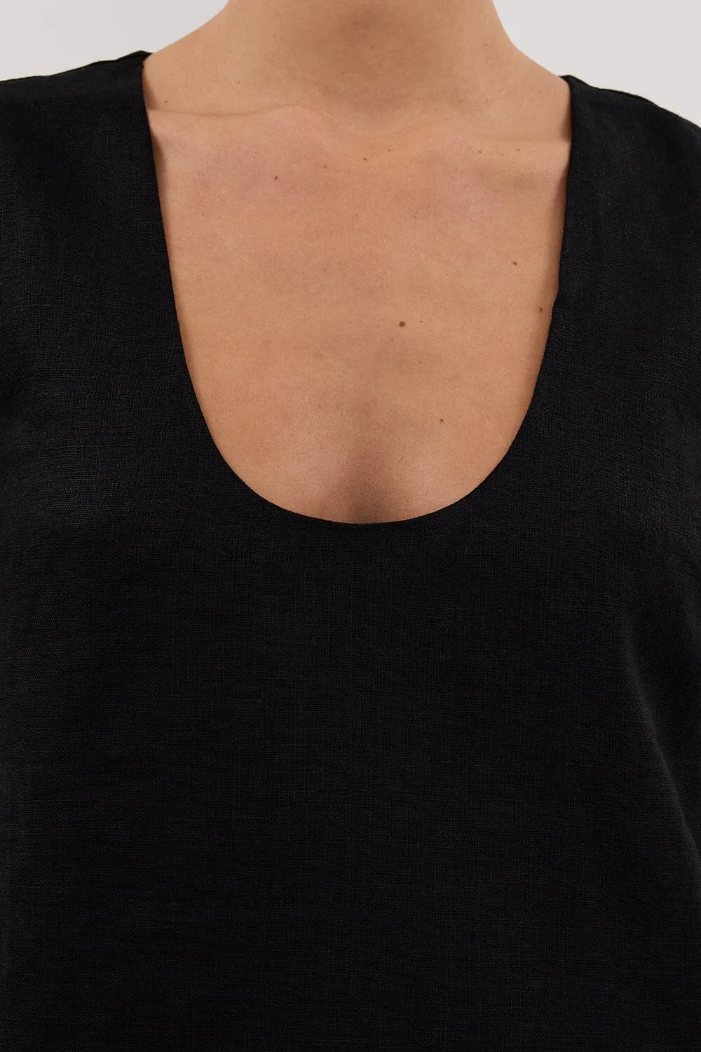 LOTUS BLACK LINEN MINI DRESS