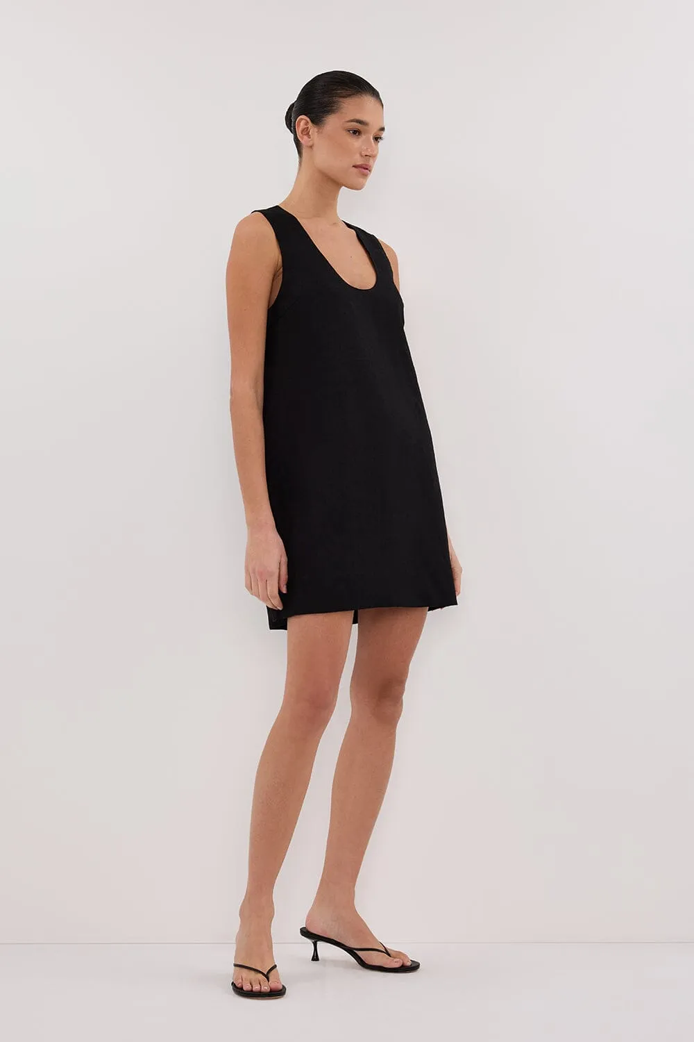 LOTUS BLACK LINEN MINI DRESS
