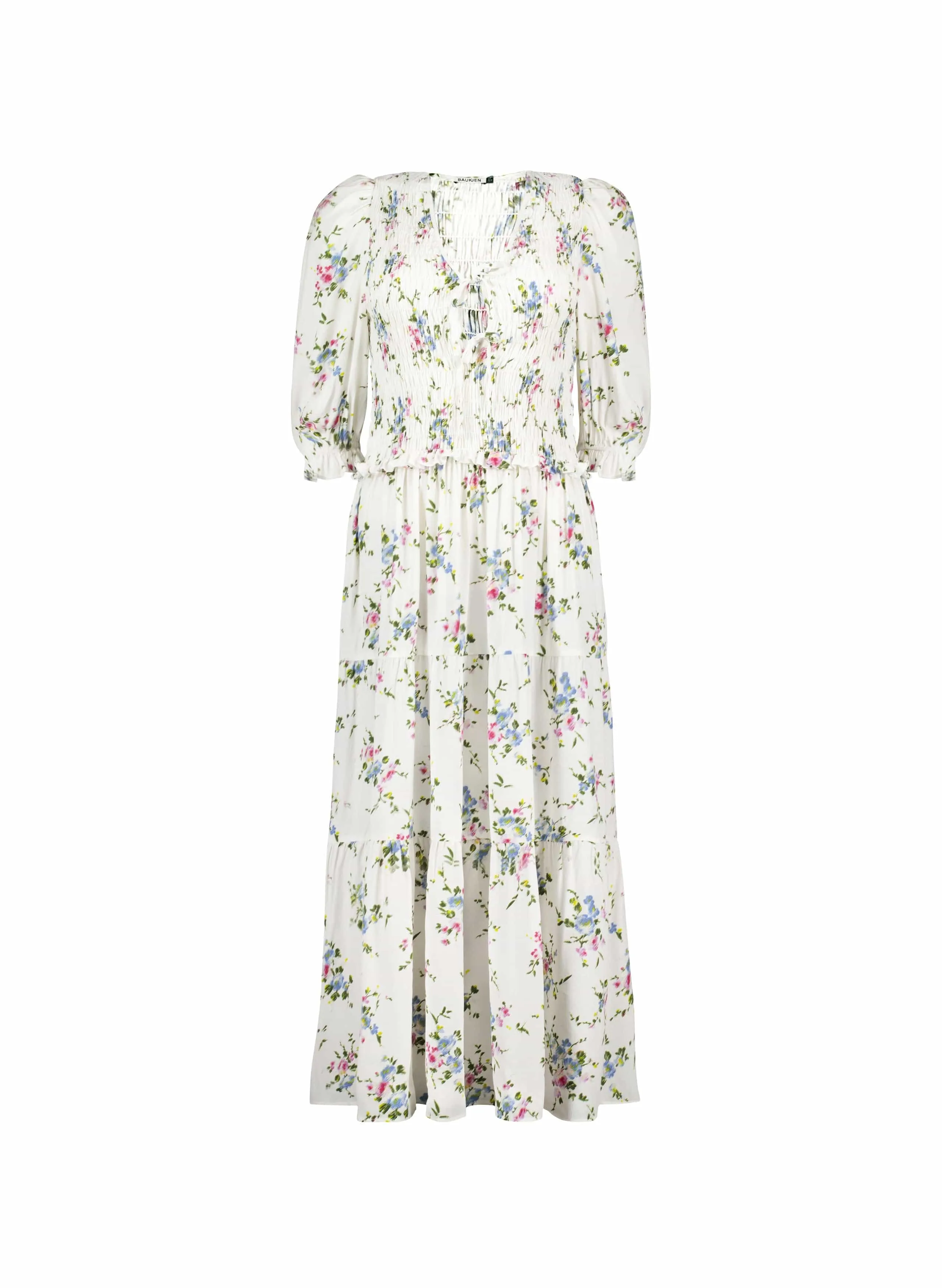 Melania Recycled Viscose Smock Midi Dress | White Bouquet