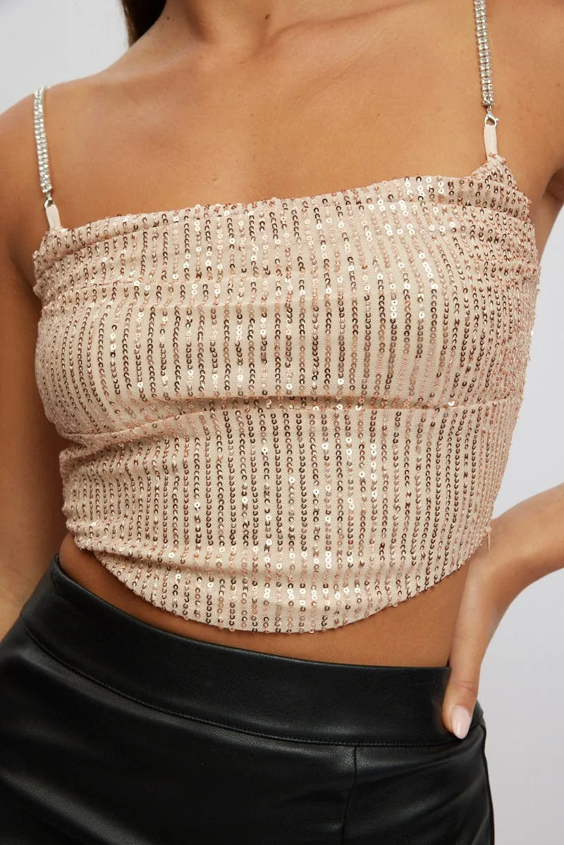Metallic Cami Top Cowl Neck Metallic