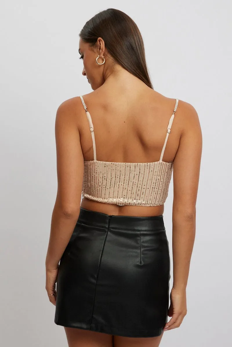 Metallic Cami Top Cowl Neck Metallic