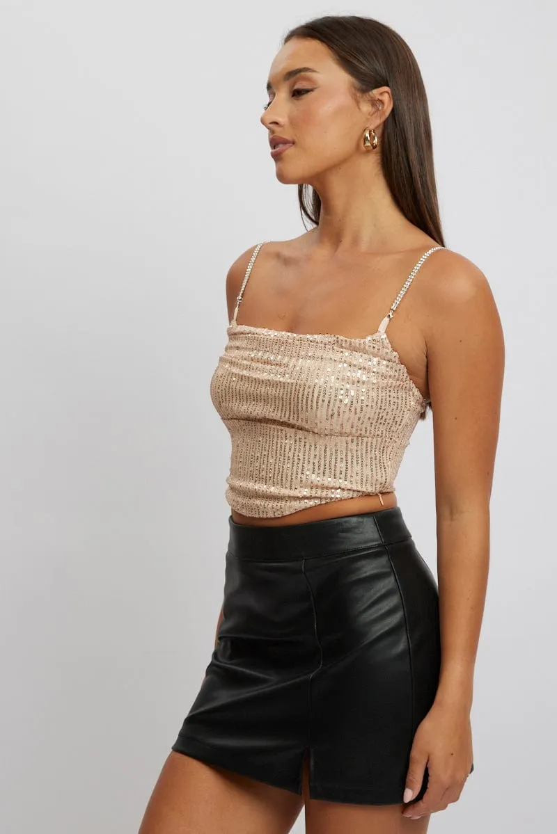 Metallic Cami Top Cowl Neck Metallic
