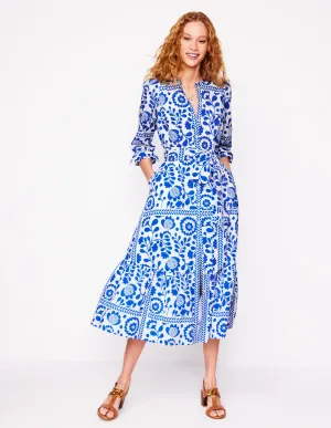 Mia Tiered Shirt Dress-Gallery Blue. Vine Tile