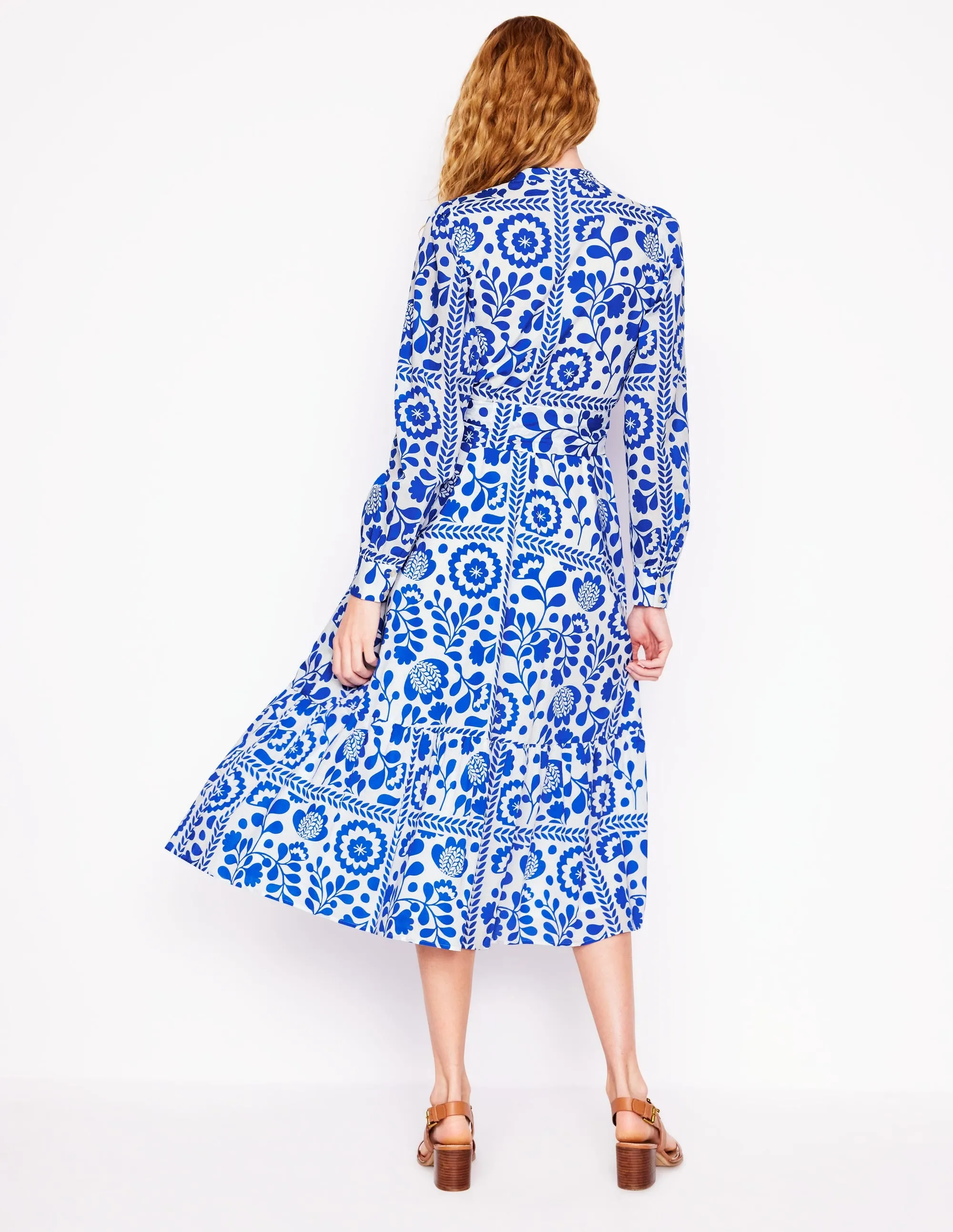 Mia Tiered Shirt Dress-Gallery Blue. Vine Tile