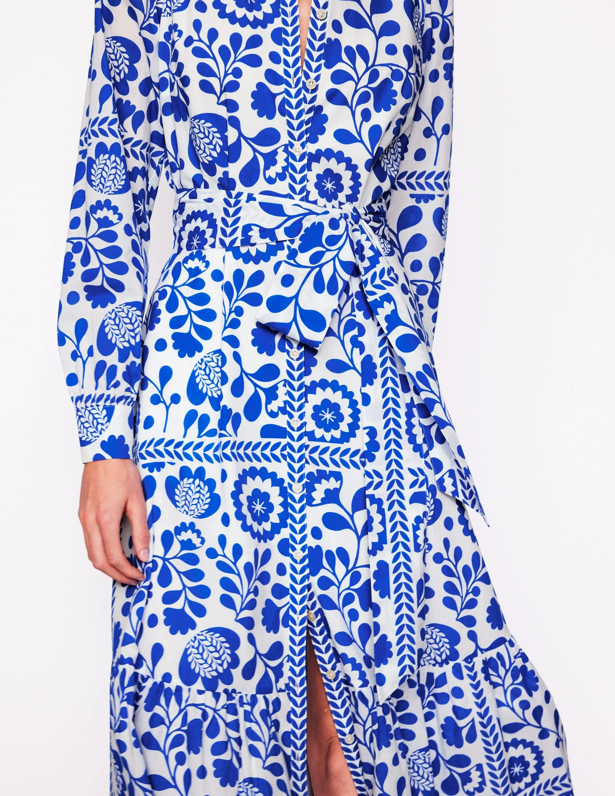 Mia Tiered Shirt Dress-Gallery Blue. Vine Tile