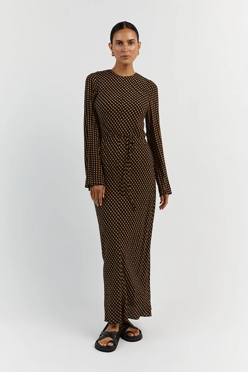 MILA CARAMEL SLEEVED MIDI DRESS