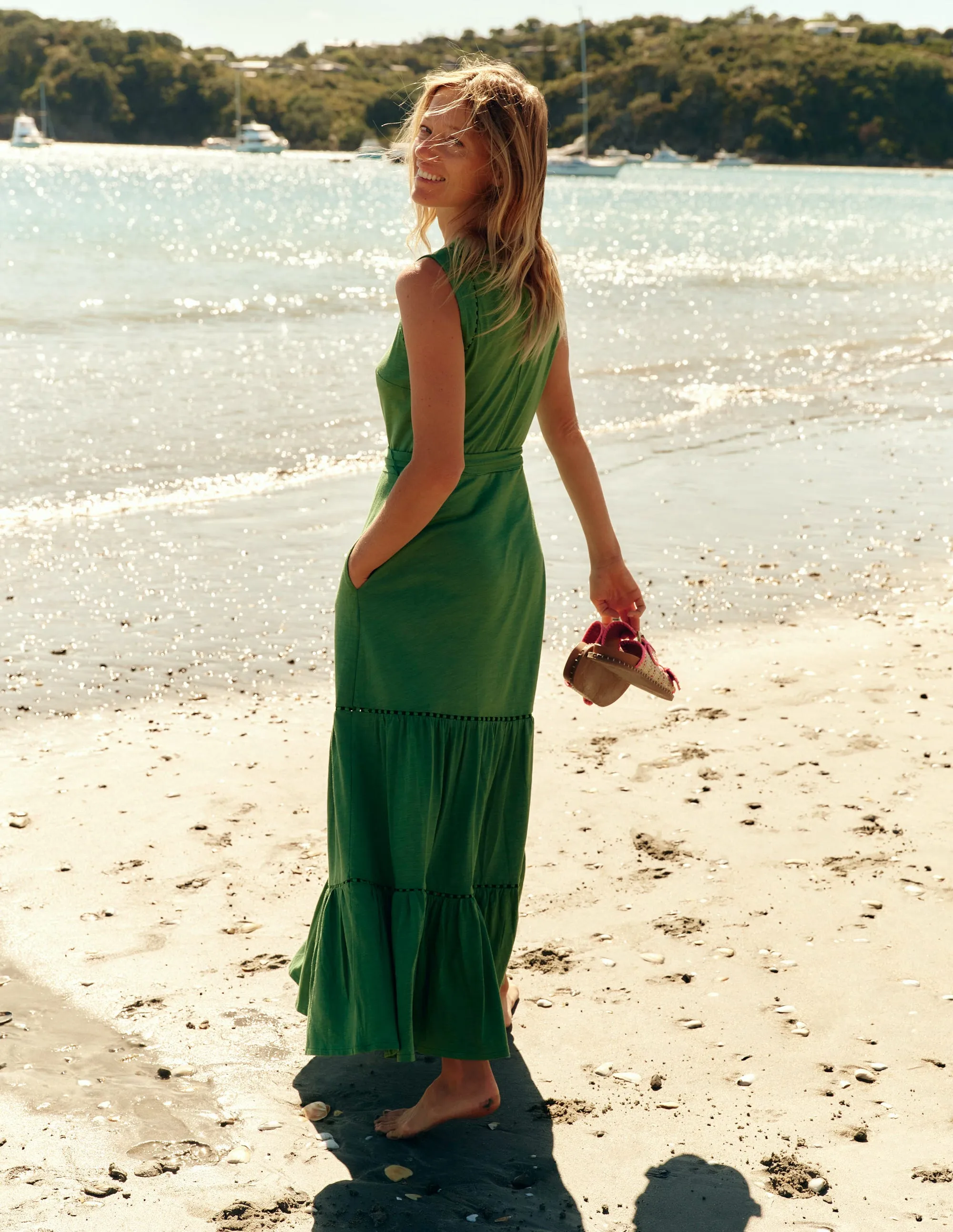 Mila Trim Tiered Jersey Dress-Paradise Green