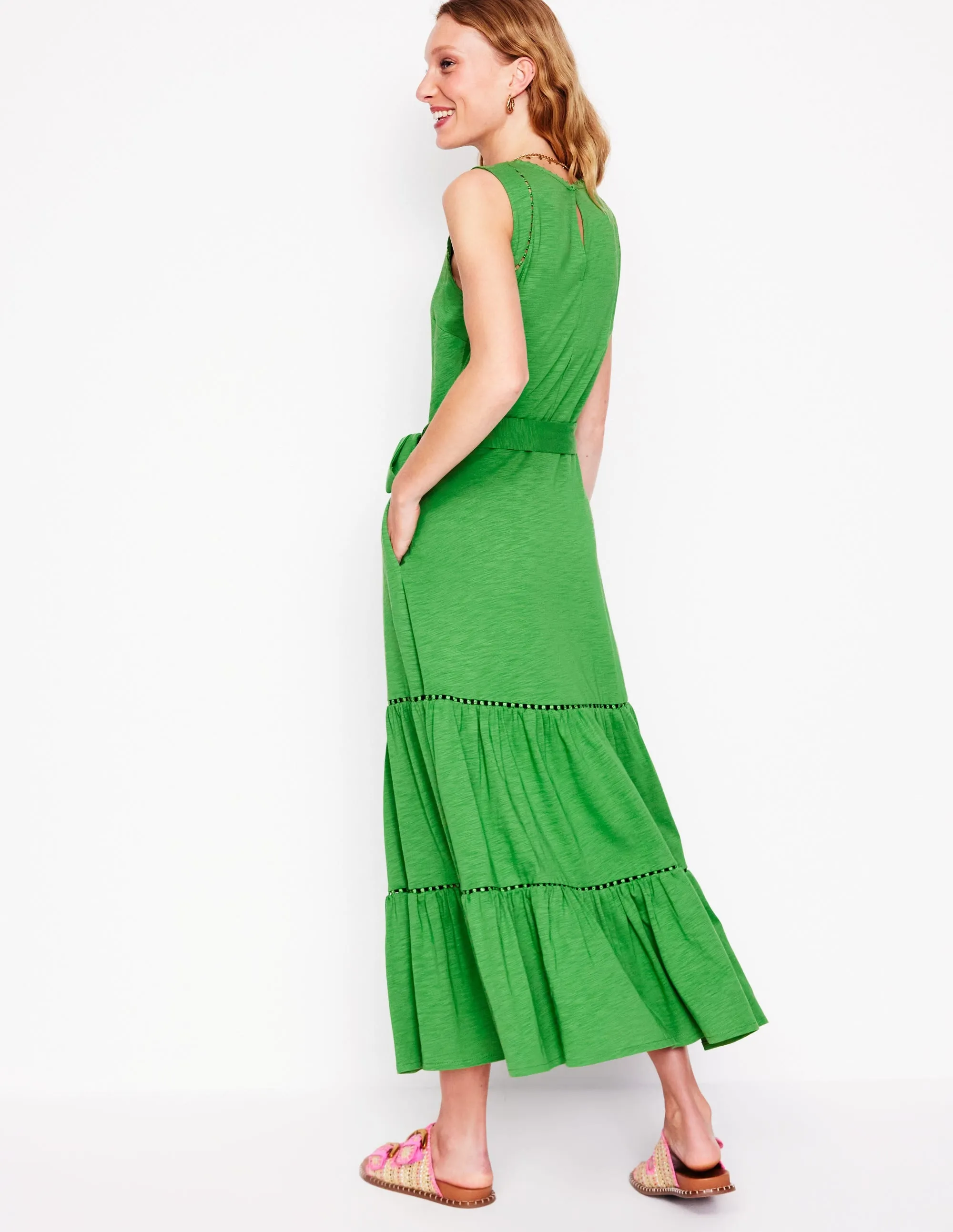 Mila Trim Tiered Jersey Dress-Paradise Green